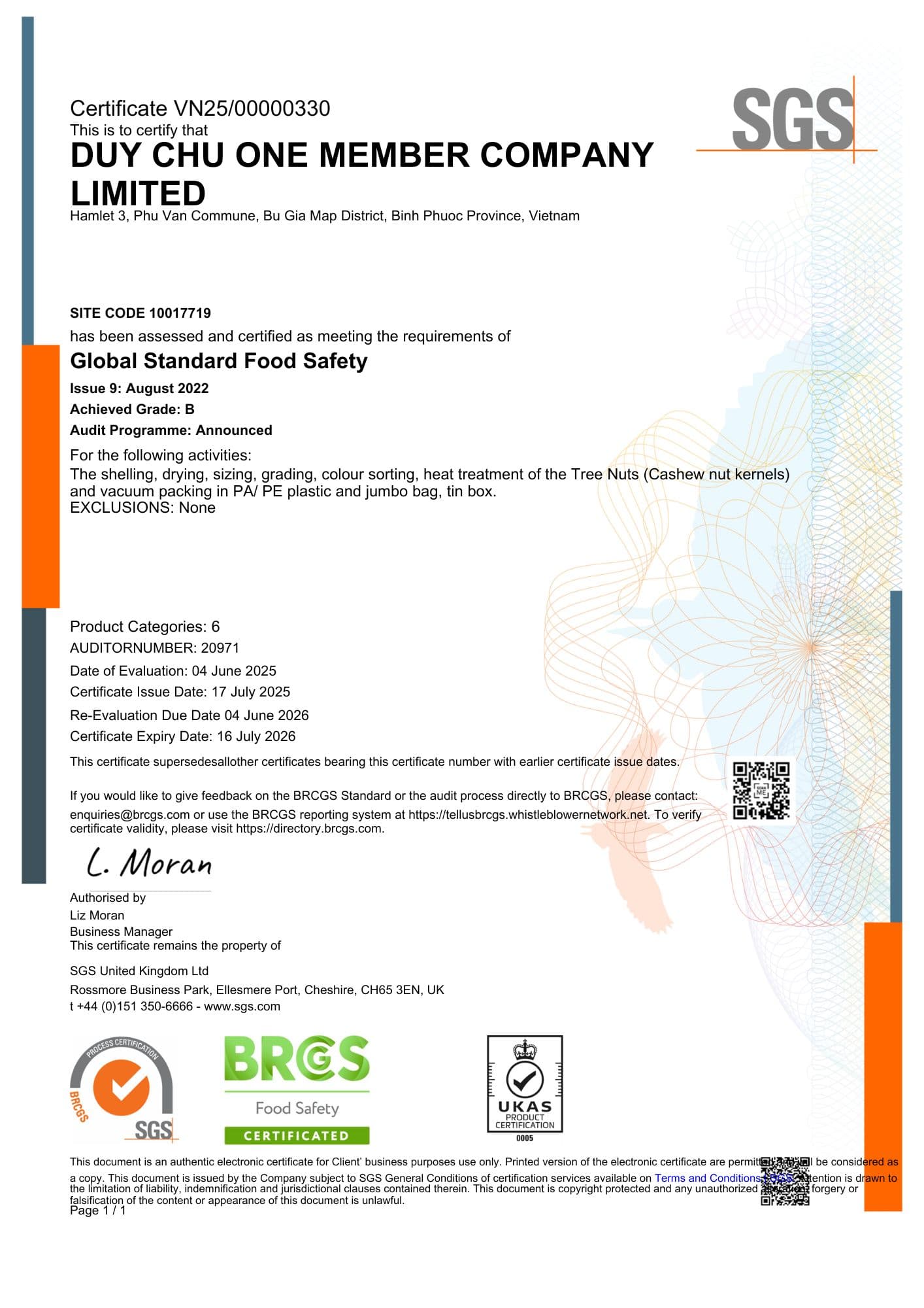 BRCGS certificate