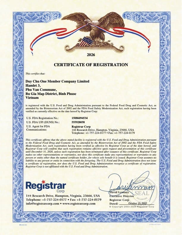 FDA certificate